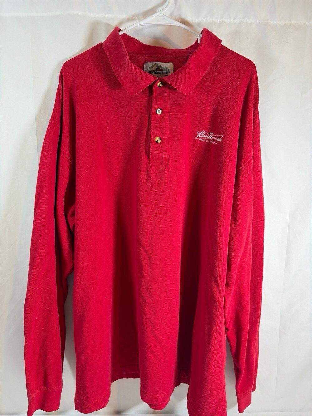 Budweiser Beer Polo Shirt Mens 3XLT Red Long Sleeve Embroidered Tri-Mountain 3XL